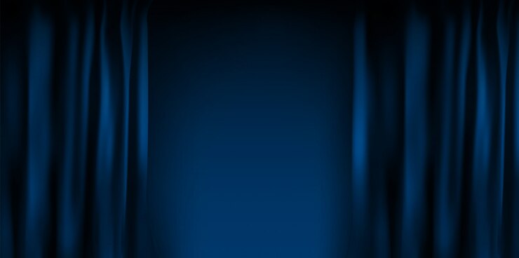 Vector realistic colorful blue velvet curtain folded. option curtain at home in the cinema.  illustration