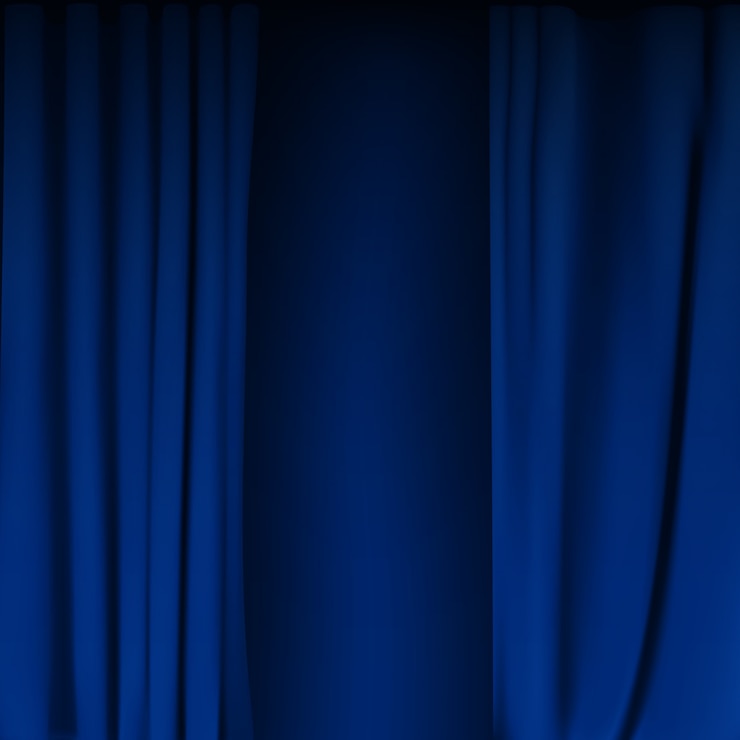 Vector realistic colorful blue velvet curtain folded. option curtain at home in the cinema