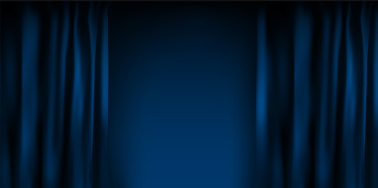 Vector realistic colorful blue velvet curtain folded. option curtain at home in the cinema.