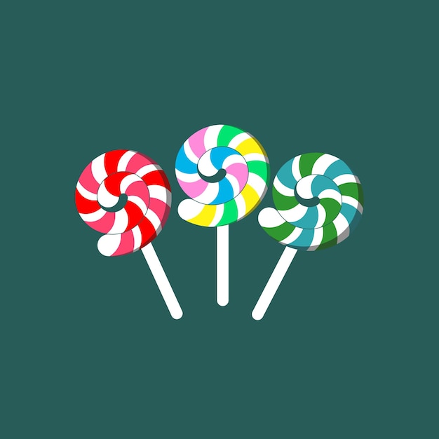 Vector realistic colorful flat lollipop sugar candy or gums on stick vector set of sweet lollypops