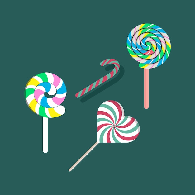 ベクトル 現実的, カラフルである, 平ら, lollipop, 砂糖菓子, ∥あるいは∥, ガム, 上に, 棒, ベクトル, セット, の, 甘い, lollypops