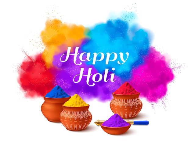 Realistic colorful happy holi composition