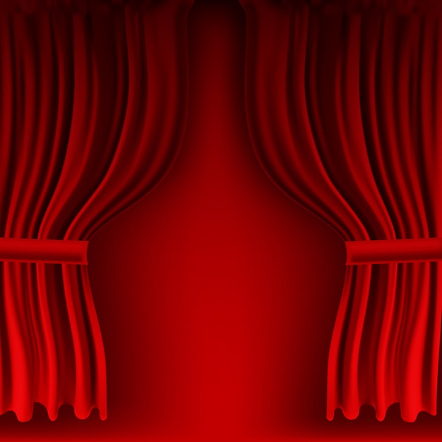 Realistic colorful red velvet curtain folded. option curtain at home in the cinema.  illustration.