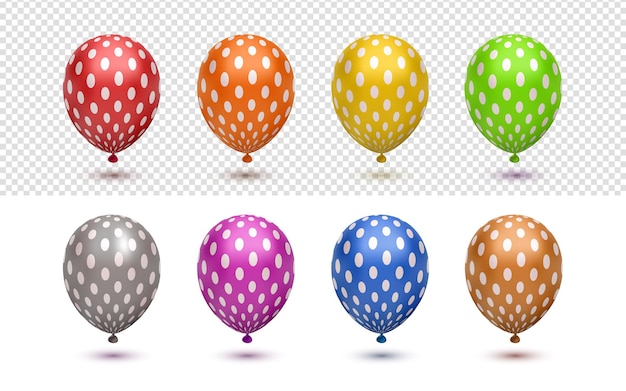 Realistic colorfull white dot pattern balloons 3d collection set for new year design element