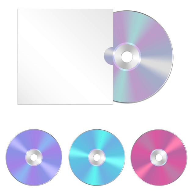 Vettore set di compact disc realistici e custodia per cd
