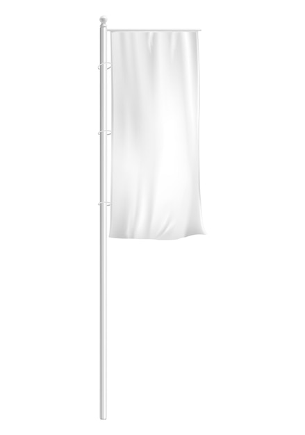 Vector realistic composition with isolated image of waving white pennant on post on blank background vector illustration