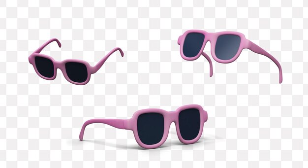 Vector realistic composition with sunglasses in different positions in pink colors