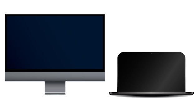 ベクトル 現実的なコンピューター画面のモックアップ コンピューター モニターのモックアップ バナー 黒い画面の画面