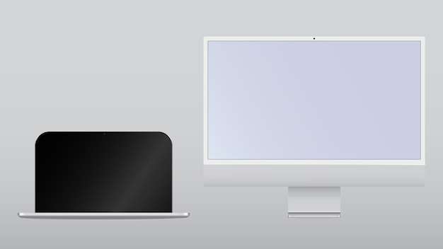 現実的なコンピューター画面のモックアップ コンピューター モニターのモックアップ バナー 黒い画面の画面