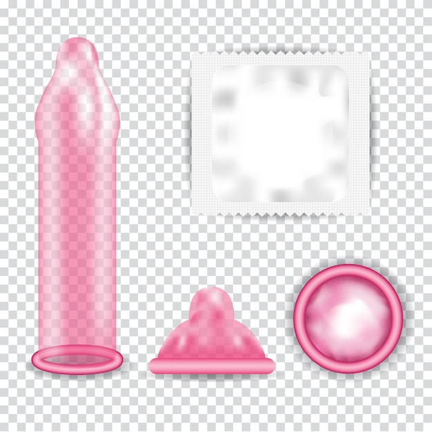 Realistic condoms and packages set isolated on transparent background.  illustration.