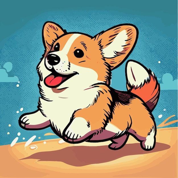 Realistic Corgi dog running on the grass Vector