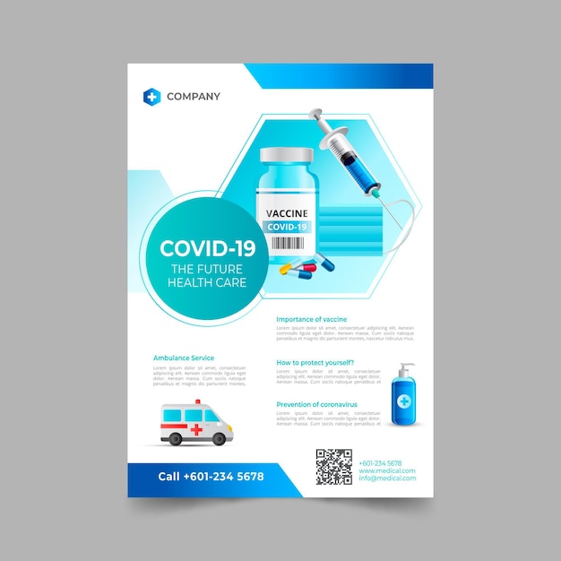 Realistic coronavirus medical products flyer template