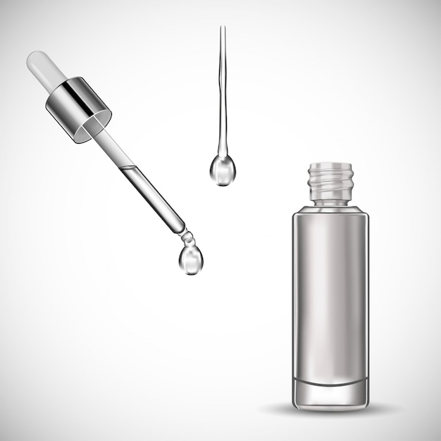 Vector realistic cosmetic bottle serum and water drop