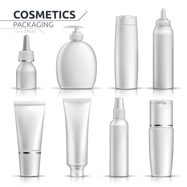 Realistic cosmetic bottles mock up set on white background