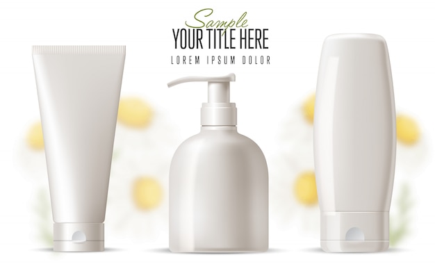 Realistic cosmetic brand mockup set