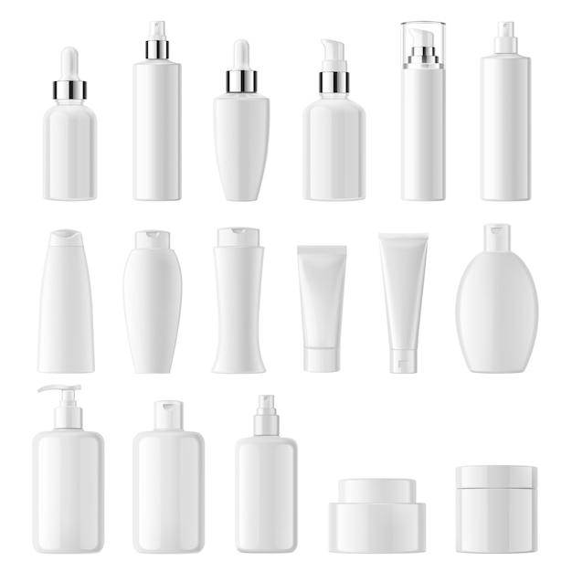 Realistic of cosmetic white clean bottles