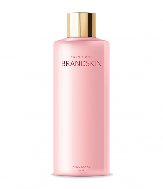 Realistic cosmetics, pink bottle, packaging