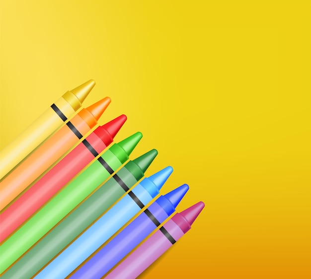 Vector realistic crayons, beautiful colors, crayons set, back to school, school banner,