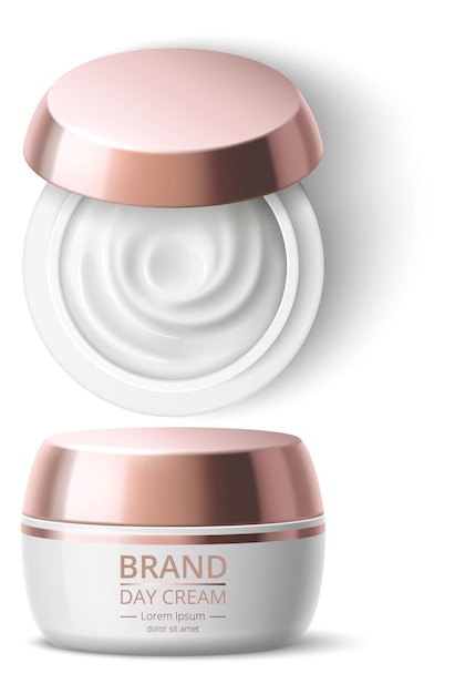 Vector realistic cream jar. cosmetic plastic lid container mockup