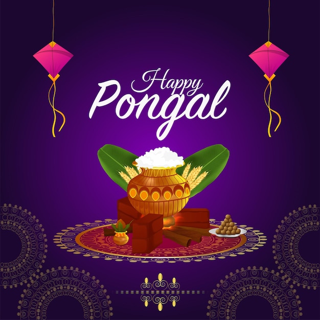 Vector realistic creative illustration of happy pongal