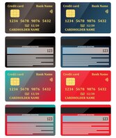 Realistic credit cards view from both sides set vector illustration isolated