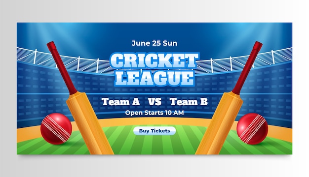 Vector realistic cricket horizontal banner template