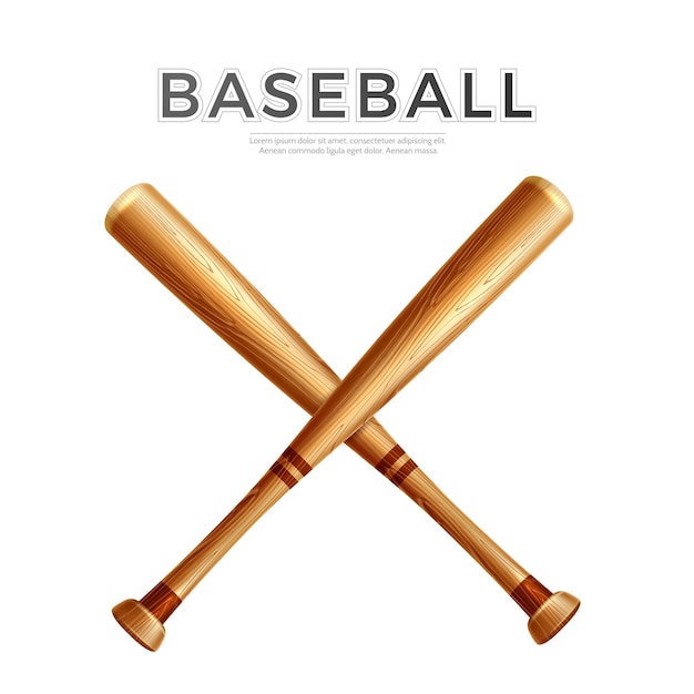 Vector realistic crossed baseball bat. wooden sticks