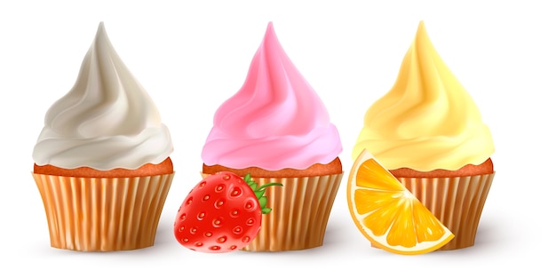 Vector realistic cupcakes with cream