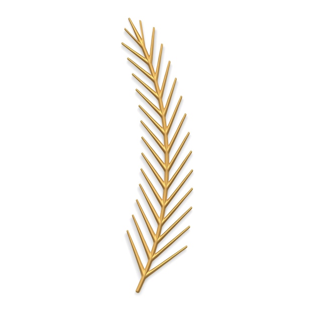 Realistic curved golden pine branch with needles decorative symbol of christmas holiday vector