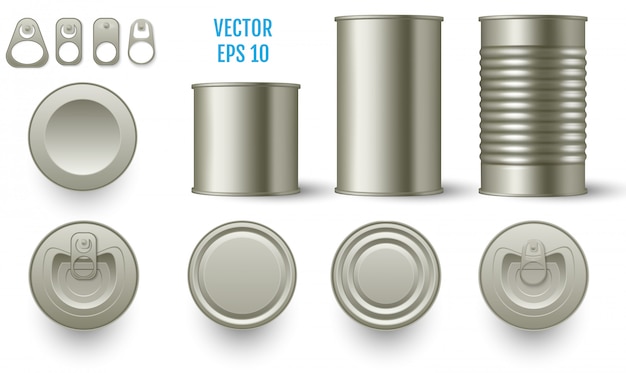 Vector realistic cylindrical tin mockup cans