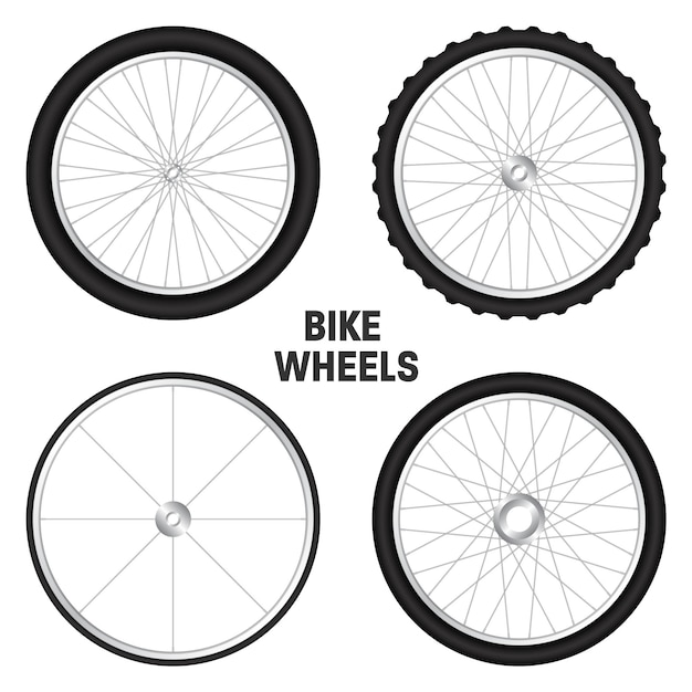 Realistic d bicycle wheels bike rubber tyres shiny metal spokes and rims fitness cycle touring sport