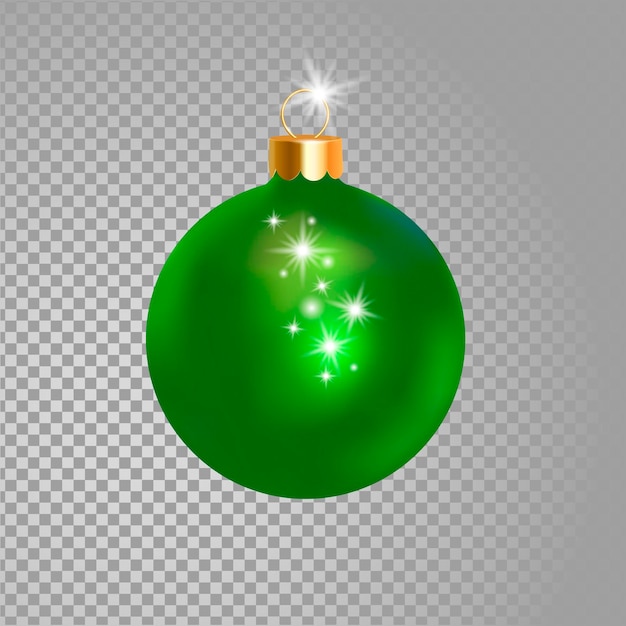 Realistic d christmas tree ball green shiny sparkle gradient color with golden metal ornament decora