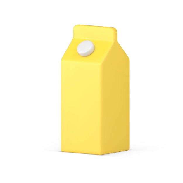 Realistic d icon minimalist juice yellow cardboard box with cap isometric vector illustration