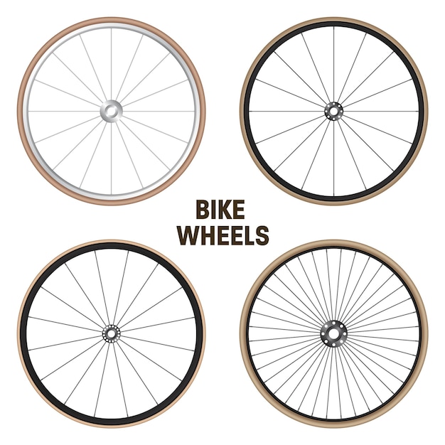 Realistic d retro bicycle wheels vintage bike rubber tyres shiny metal spokes and rims fitness cycle