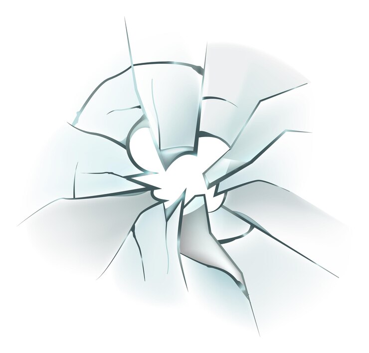 Vector realistic damaged glass bullet hole cracked mirror isolated on white background