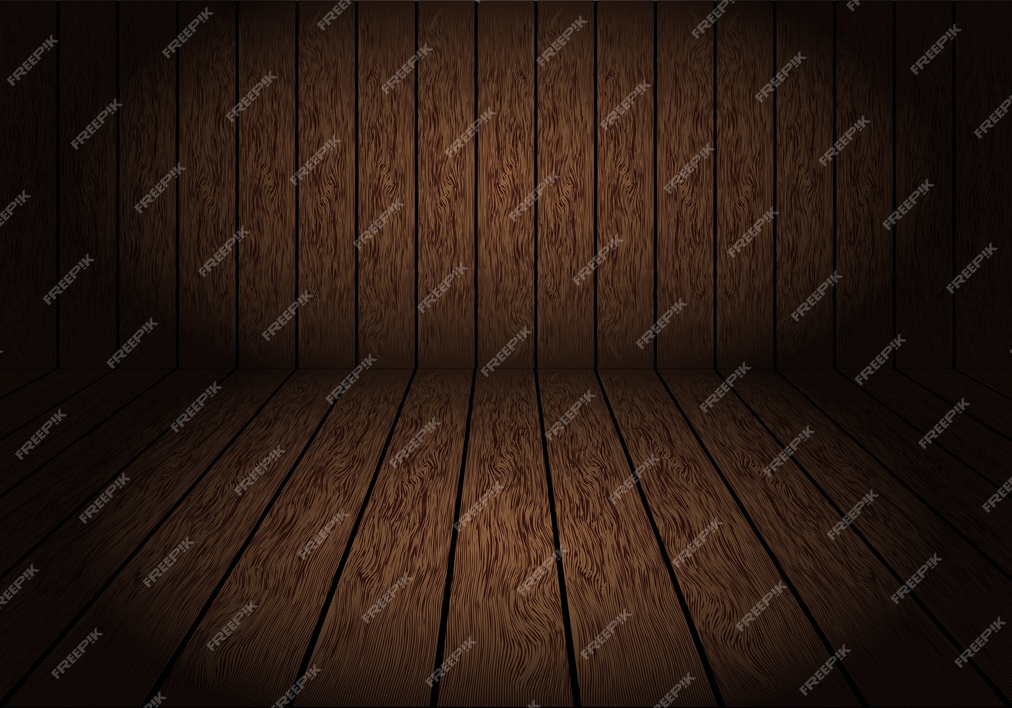 Premium Vector | Realistic dark brown wood room with dim light background.