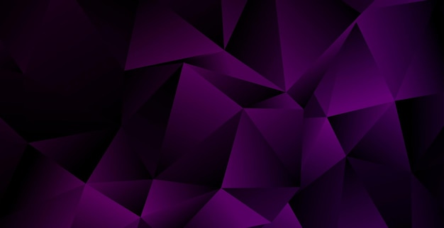 Realistic dark purple background with low poly shape and shadow. Abstract purple banner