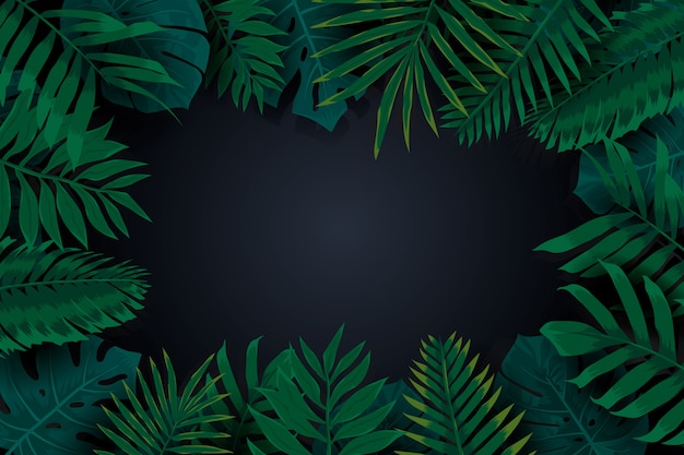 Vector realistic dark tropical leaves frame background