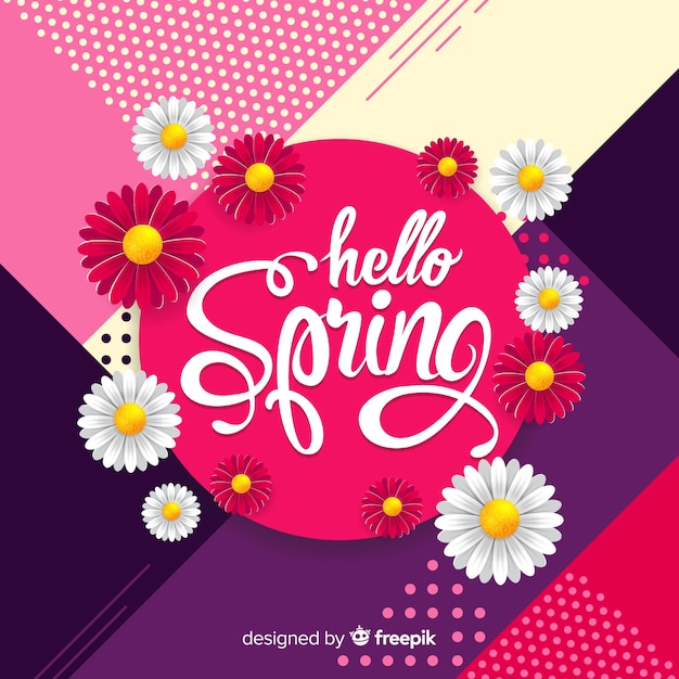 Realistic dasies hello spring background