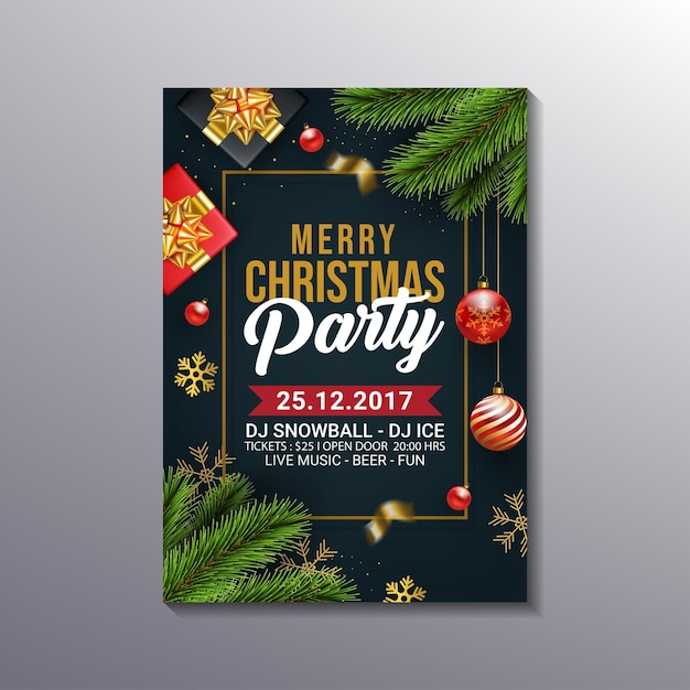 realistic decoration christmas party poster design