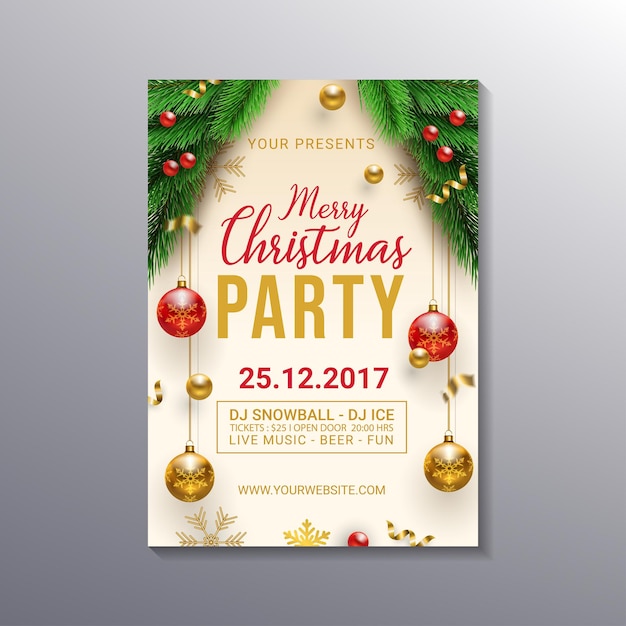 realistic decorative christmas party flyer template