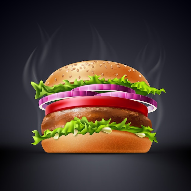 Vector realistic delicious burger with meet