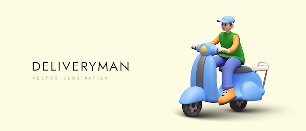 Realistic deliveryman on scooter Concept of delivery courier services