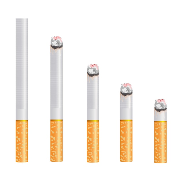 Realistic design of 5 various sizes of cigarette burning and no burning 3d design style