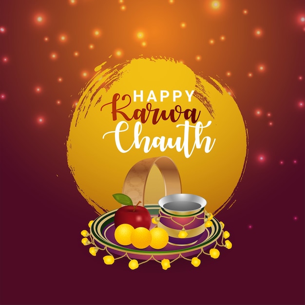 Realistic design concept of happy karwa chauth celebration background