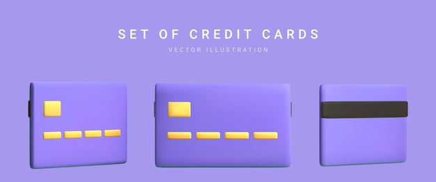 Realistic design credit cards set in different position isolated on light background Vector illustration