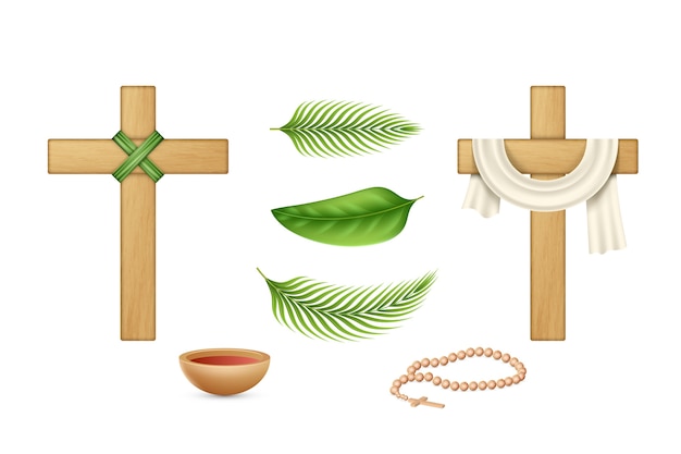 Реалистичная коллекция элементов дизайна для Palm Sunday.