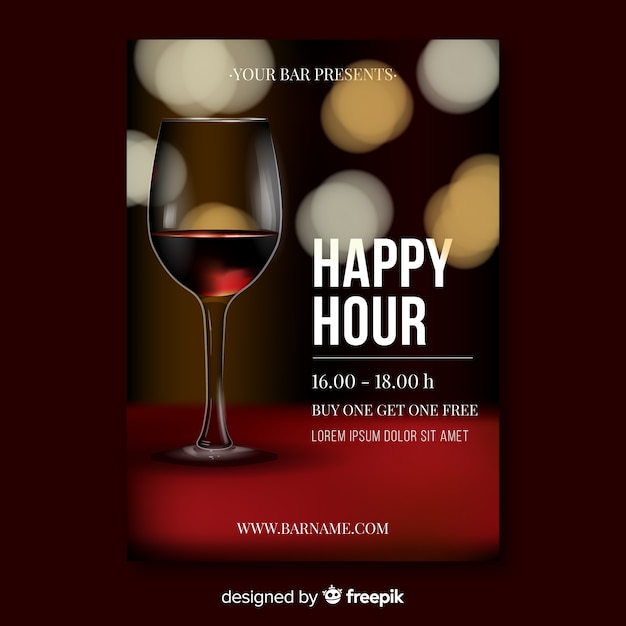 Realistic design happy hour poster template