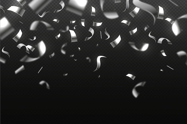 Realistic design silver confetti background