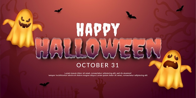 Modello di disegno realistico banner di halloween